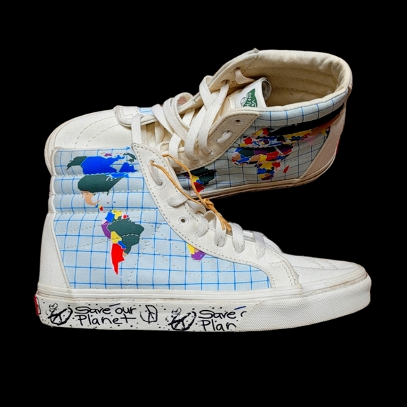 VANS Sk8-Hi SAVE OUR PLANET World MP Skate Shoe Sz 4 boys / Sz 5.5 Women's - Picture 1 of 9